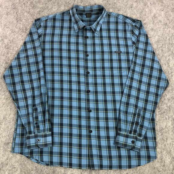 Oakley Button Up Shirt Mens XXL Blue Plaid Long Sleeve Pocket Logo Cotton Blend - Picture 2 of 10